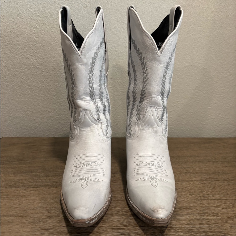 White Western Leather Cowboy Boots for Women - Picture 3 of 7